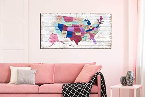 ZHAOSHOP Rózsaszín Fal-Art Hálószoba - Egyesült Államok Térkép Hálószoba Decor Lányoknak - MAGYARORSZÁG Térkép, Fali Dekoráció