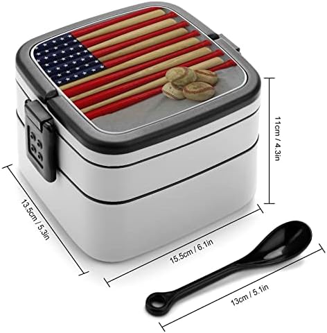 Baseball Ütővel Amerikai Zászló Dupla Réteg Bento Box Ebédet Étkezés Tartály Dolgozik Az Irodájában Piknik