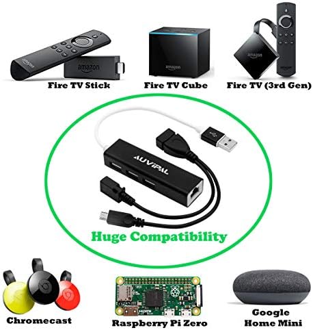 AuviPal LAN Ethernet Adapter, 3 Port USB OTG Hub a Tűz Botot, Béta, a Google Haza Mini, Raspberry Pi Nulla Teljesítményű Mikro USB-OTG