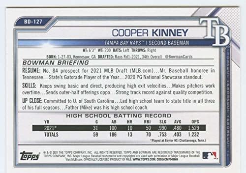 2021 Bowman Tervezet BD-127 Cooper Kinney RC Újonc Tampa Bay Rays MLB Baseball Trading Card
