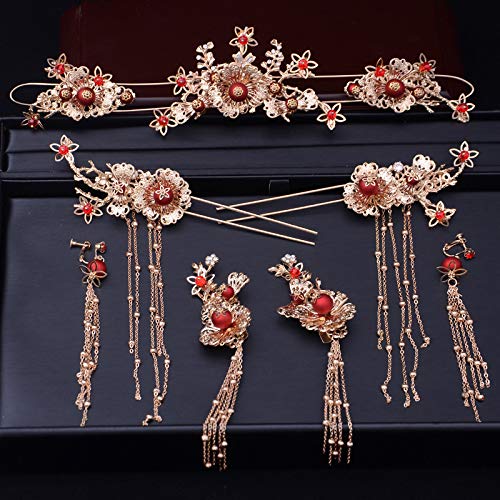 Kínai Menyasszonyi Fejét Viselet Retro Ruha Sárkány, Phoenix Korona Hercegnő Esküvői Fejdísz Rose Gold Színű