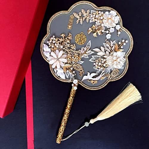 JKUYWX Arany Menyasszonyi Kézi Csokrok Rajongó Típus, Kézzel készített Virágok Gyöngyös Kínai Fém Kerek Rajongó Esküvői Ékszerek, Kiegészítők