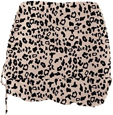 Leopárd mintás Bikini Fürdőruha Női Nyári Alsó Boardshort Sportos Fodros Húzózsinórral Fürdés Nadrág Női