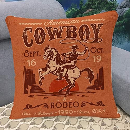 YGGQF Párnát terjed a Nyugati Rodeós Cowboy Ül Rering Ló Dekoratív párnahuzat Amerikai Retro Stílusú Tér Párnahuzat 18 x 18 cm-es
