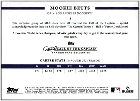 MOOKIE BETTS 2022 Topps X Jeter Hívja a Kapitány 8 Dodgers NM+-MT+ MLB Baseball PR:TBD