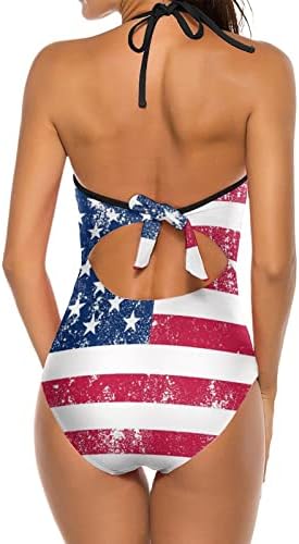 Retro USA Zászló Női egyrészes Fürdőruha V-Nyak Fürdőruha Has Ellenőrzési fürdőruha Bikini Beach