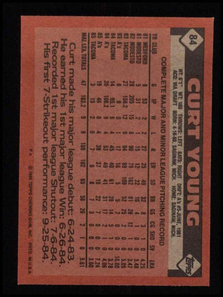 1986 Topps 84 Curt Fiatal Oakland Athletics (Baseball Kártya) NM/MT Atlétika