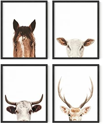 HAUS VALAMINT a SZÍNÁRNYALATOK Beállítása a 4 Rusztikus Farm Állat Képek - Ló, Szarvas Tehén, Kecske Képeket, Fali Dekor | Parasztház