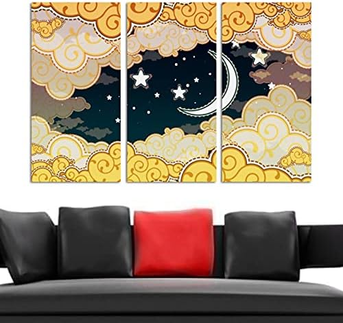 A Wall Art a nappaliban, olajfestmény, Vászon, Nagy Bekeretezett Hold, Csillagok Éjszakai Égbolt Mű Haza Hálószoba Decor 24x48