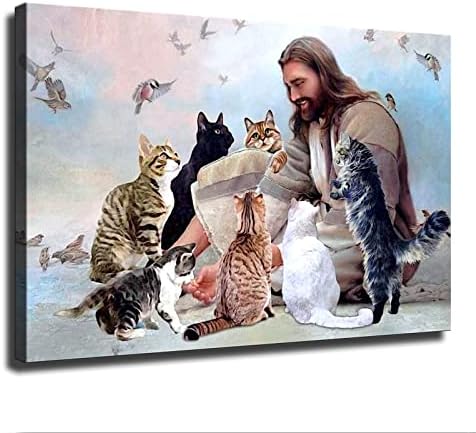 Jézus a Keresztény Isten Körül Macskák Angyalok az Emberek Szeretik a Macskákat Plakát meg a Fal Art Kép Nyomtatási Modern Otthon