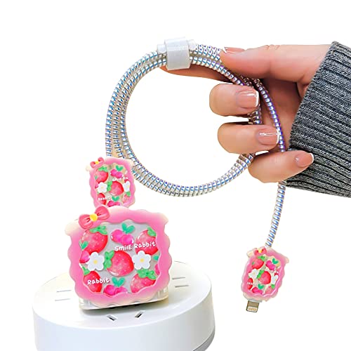 Aranyos Hullámok DIY Kábel Védő iPhone Töltő, Rózsaszín Eper csokornyakkendő Design,Adatok Line Kábel USB kábel Kábel Energiatakarékos