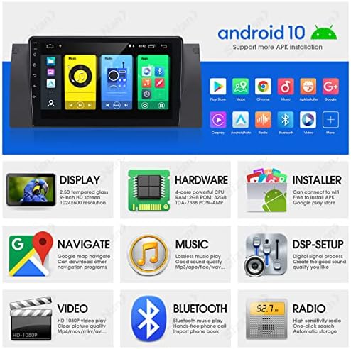 SizxNanv a E39 Android 10 érintőképernyő Kompatibilis Carplay Android Auto,Autó Rádió Sztereó Bluetooth Navigációs Media Player