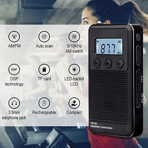 LHLLHL TR103 Zsebben Hordozható Mini Rádiós FM/MW/SW Digitális Hangolás Rádió 9/10Khz MP3-Lejátszó Újratölthető