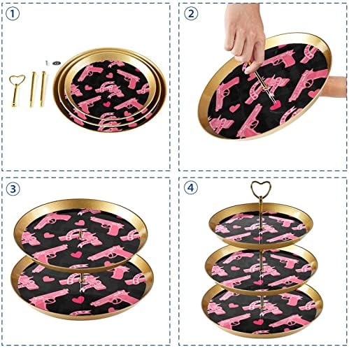 3 Tier Muffin Állvány Arany Rúd Műanyag Többszintű Desszert Torony Tálca Rózsaszín Lány Hatalom Fegyvert Szerelmes Szív Gyümölcs Édesség Kijelző