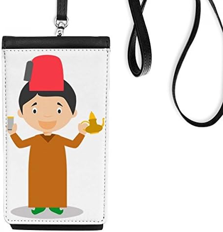Piros Kalap Marokkó Cartoon Art Deco Ajándék Divat Phone Wallet Pénztárca Lóg Mobil Tok Fekete Zseb