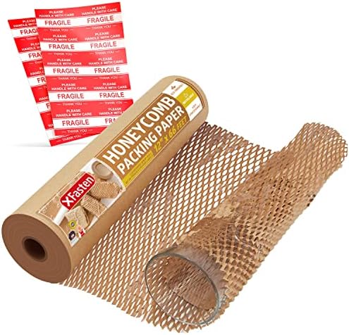 XFasten Honeycomb Csomagoló Papír 12 x 66' Újrafelhasználható Párna Kraft Csomagoló Papír Mozgó, Alternatív Buborék Csomagolás, Pakolás a