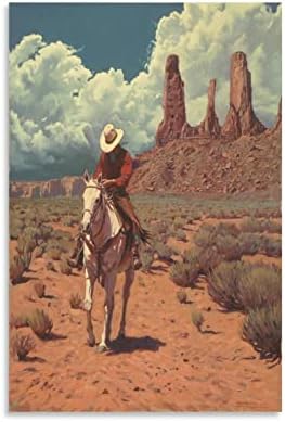 Western Cowboy Fehér Lovon A Vad Sivatagban Vászon Művészet Plakát meg a Fal Art Kép, Nyomtatás -YangTing 16x24inch(40x60cm)