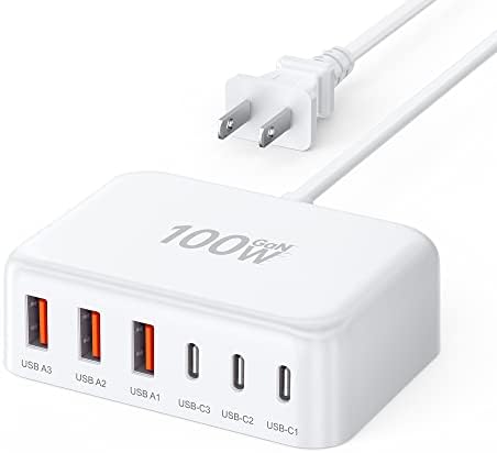 USB-C, Gyors Töltő, 100W GaN 6 Port Típusú USB-C töltőállomás Elosztó Blokk, USB-C Fali Töltő elosztó Adapter Dugó 3 USB-C 3 USB-EGY