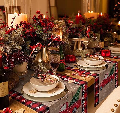 Karácsonyi asztali Futó Piros Teherautó Hópihe Karácsony asztali Futó Vászon Ágynemű,a Karácsonyi Témájú Bulit Kávét, Étkező
