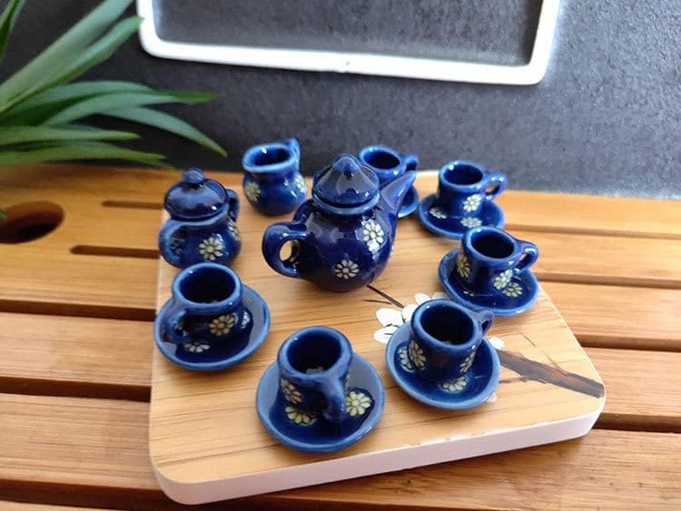 15Pcs 1:12 Miniatűr Porcelán teáscsésze Meghatározott Tányérok Evőeszközök Mini Konyha Kiegészítők Mini Ház Ellátás(Százszorszép Virág)