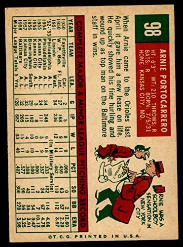 1959 Topps 98 Arnie Portocarrero Baltimore Orioles (Baseball Kártya) NM Orioles