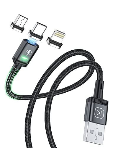 Kuulaa Mágneses Töltés Kábel, 3 az 1-ben Mágneses Telefon Töltő [2-Pack, 3ft/3ft] 3A Gyors Töltő Kábel Támogatás Adatátvitel USB Mágnes
