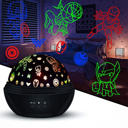 Éjjeli Lámpa Projektor Gyerekeknek Szuperhősös Játékok Fiúknak, 360 fokban elforgatható Baba Éjszakai Fények Szuper Hős, ábrák,