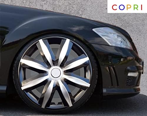 Copri Készlet 4 Kerék Fedezze 14 Coll Ezüst-Fekete Dísztárcsa Snap-On Illik Peugeot