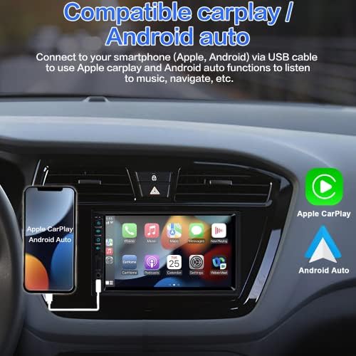 Legújabb Frissítés 7 hüvelykes Dupla Din autórádió a Carplay & Android Auto a hangvezérlés,Bluetooth5.2 MirrorLink, Autó Rádió Vízálló, Biztonsági
