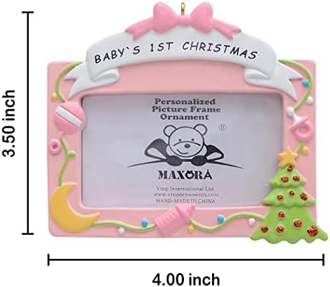MAXORA Baba Első Karácsony Fotó Dísz 2022 - Személyre szabott Rózsaszín Képkeret Karácsonyi Dísz - Szokás Unokák - Babák 1. Ünnepi
