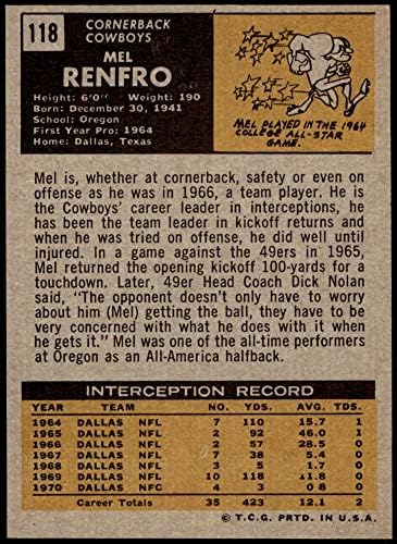 1971 Topps 118 Mel Renfro Dallas Cowboys (Foci Kártya) NM Cowboyok Oregon
