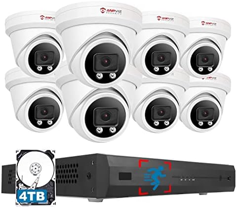 Anpviz 4K/8 MEGAPIXELES Kamera Rendszer, (8) Vezetékes H. 265 4K PoE Torony Kamerák Emberi Érzékelés, H. 265 4K 16Channel NVR, Pre-Install