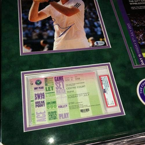 Andy Murray Aláírt 2013 Wimbledon Keretes Jegyet Program & Fotó Darab 25x22 Psa - Dedikált Tenisz Magazin
