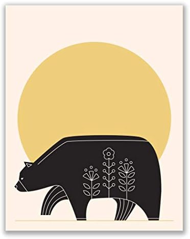 Skandináv Erdei Állatok Ujjlenyomat - Készlet 4 (11x14) Cm Fényes Minimalista Északi Absztrakt Modern Hippi Fekete-Erdő, Virágos Geometriai