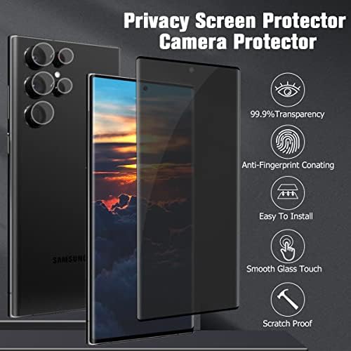 [1+2 Csomag] Privacy Screen Protector valamint a Kamera Lencséjét Védő Samsung Galaxy S22 Ultra 5G 6.8 Hüvelyk Edzett Üveg Saver, Teljes