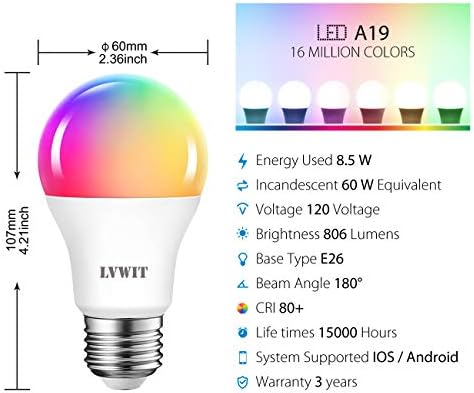 LVWIT Okos Villanykörte BR30 19 RGB színváltó LED WiFi Szabályozható Többszínű Izzók E26 Bázis, Kompatibilis Alexa, a Google Asszisztens,