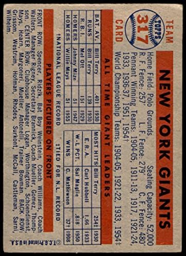 1957 Topps 317 Óriások Csapat New York Giants (Baseball Kártya) VG Óriások