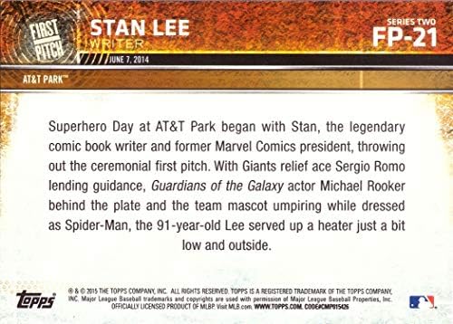 2015 Topps az Első Dobás FP-21 Stan Lee Baseball Kártya - Marvel Képregény Író