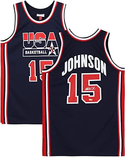 Magic Johnson Los Angeles Lakers Dedikált Mitchell pedig Ness-i AMERIKAI Álom Csapat Hiteles Jersey - Dedikált NBA Mezek