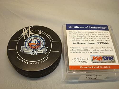 Bryan Trottier Aláírt New York Islanders Hivatalos Játék a Jégkorong PSA/DNS-COA-EGY - Dedikált NHL Korong
