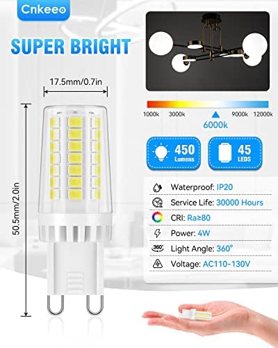 Cnkeeo G9 LED Izzó 6000K Nappal: 6 db 4W G9 Bi-Pin Kerámia Alap Izzó 40W Halogén Egyenértékű - 360° - Os sugárzási Szög, 450LM, Nem remeg,