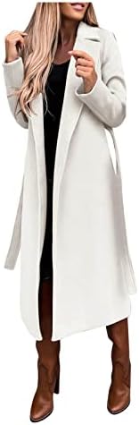 Fulijie Női Ál Gyapjú Kabát, Blúz Vékony Kabát Árok Hosszú Kabát Női Vékony, Hosszú Öv Elegáns Kabátban, Outwear Gomb