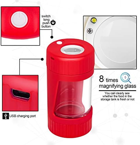 Gohfeoeo világító LED Átlátszó Üveg Pecsét Tároló Edényt a Darálót, majd Nagyító Megtekintése Jar(Piros)