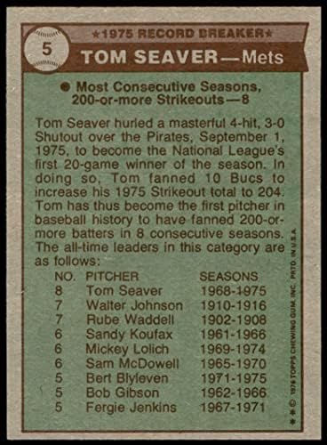 1976 Topps 5 rekorder Tom Seaver New York Mets (Baseball Kártya) EX/MT Mets