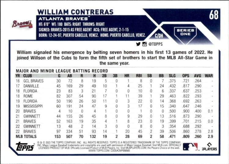 2023 Topps 68 William Contreras NM-MT Atlanta Braves Baseball Trading Card MLB