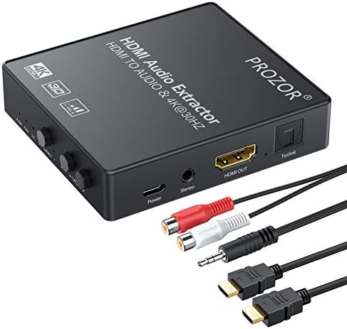 PROZORBA HDMI Audio Extractor a hangerőszabályzó 4K, HDMI-Optikai Spdif Toslink + R/L(RCA) + 3,5 mm-es Sztereó Audio Támogatja