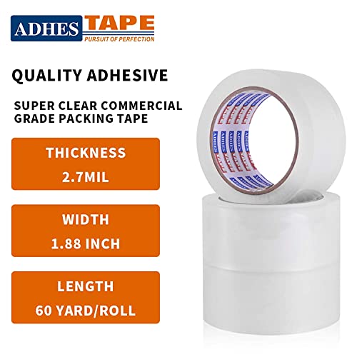 ADHES Szállítási Szalag Csomagolás Tape Ragasztószalag Mozgó Doboz, nagy teherbírású Egyértelmű, 55M Per Roll 1.88 Inch Széles,2.7
