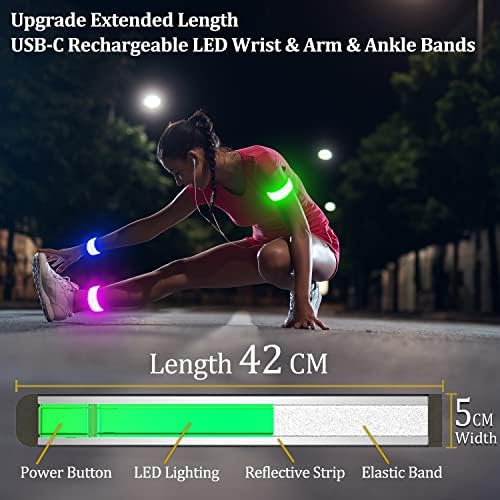 PEAKFIRE 2 Csomag USB-C az Újratölthető Biztonsági Fények a Futók, 360° - Os Fényvisszaverő LED Karkötő Karszalagot Reflektorok