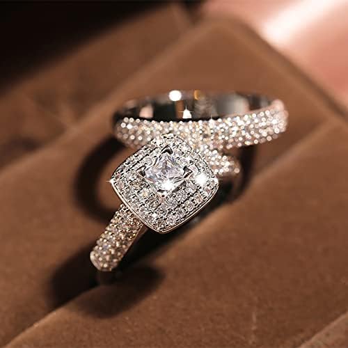 2023 Új 2db Meghatározott Pár Hercegnő Tér Gyémánt Meghatározott Gyűrű Divat Luxus Eljegyzés, Esküvő Ékszer a Nők Gyanta Gyümölcs