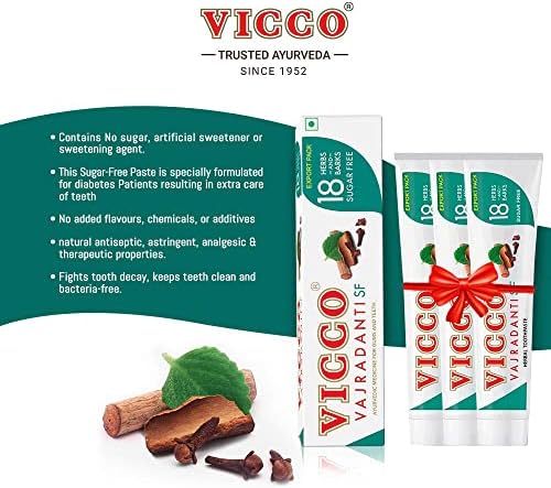 Vicco Vajradanti Gyógynövényes Fogkrém 18 Ayurvédikus Gyógynövények pedig Ugat a cukormentes - Pack 3 (200g Minden) - Kifejezetten